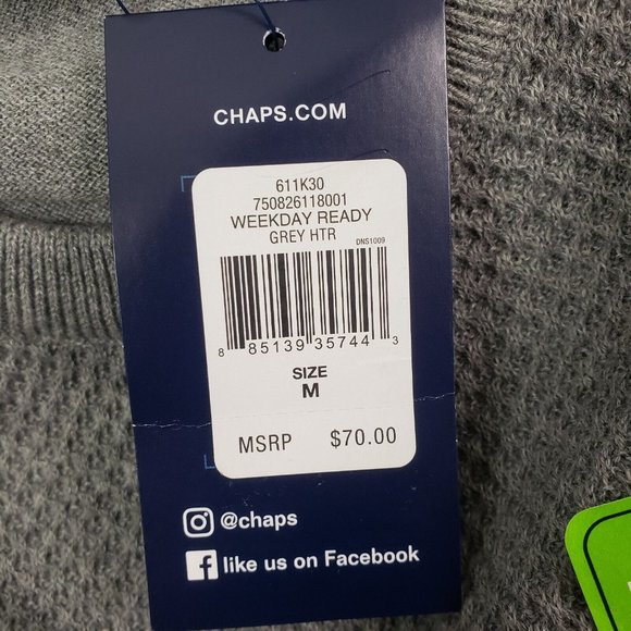 Chaps Men's Pullover Sweater Size M Gray Weekday Ready Recycled Yarn - Picture 6 of 6